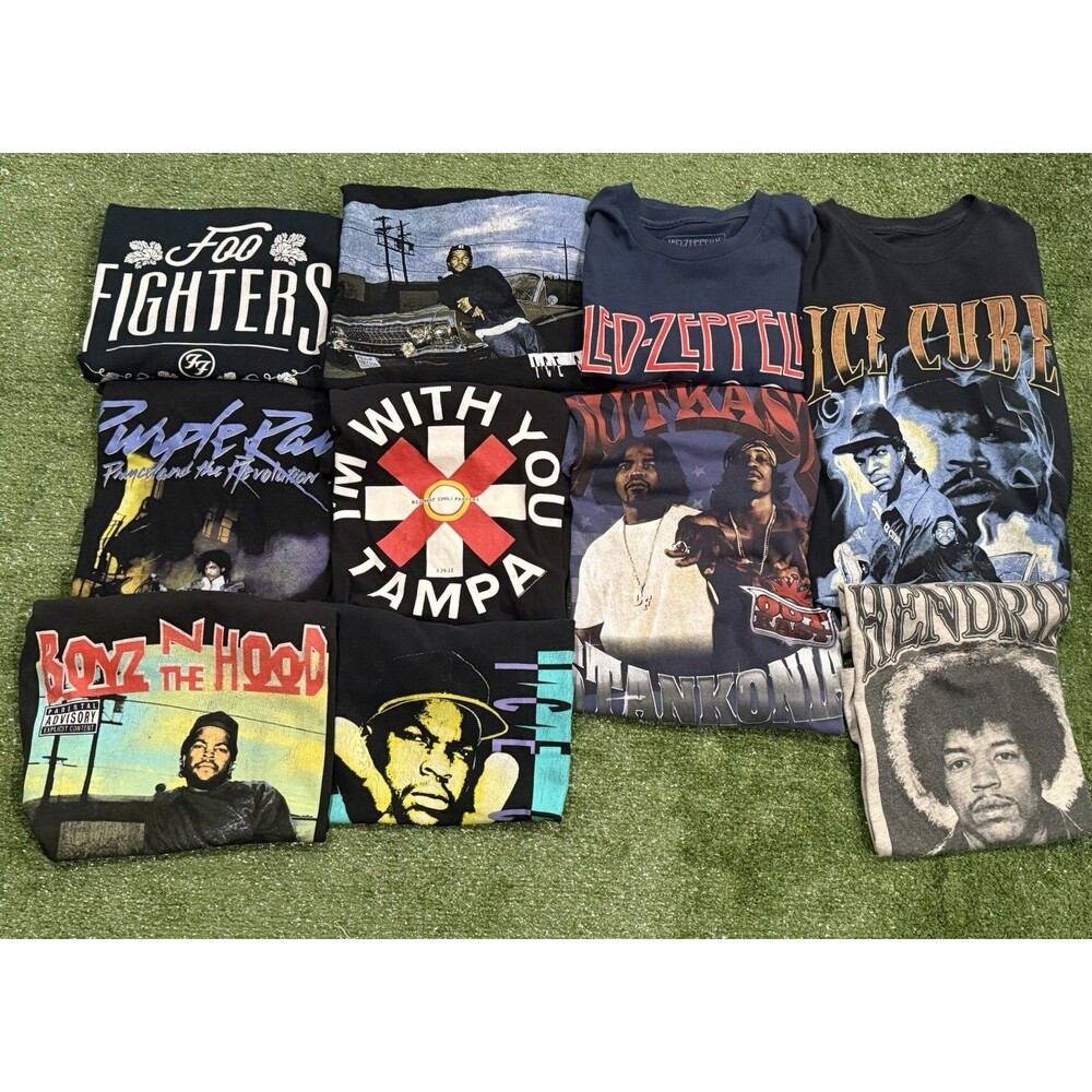 Lot of 10 Mens Rock band, Pop Rap, RNB Graphic Tee Music Bundle Shirts S/L/XL